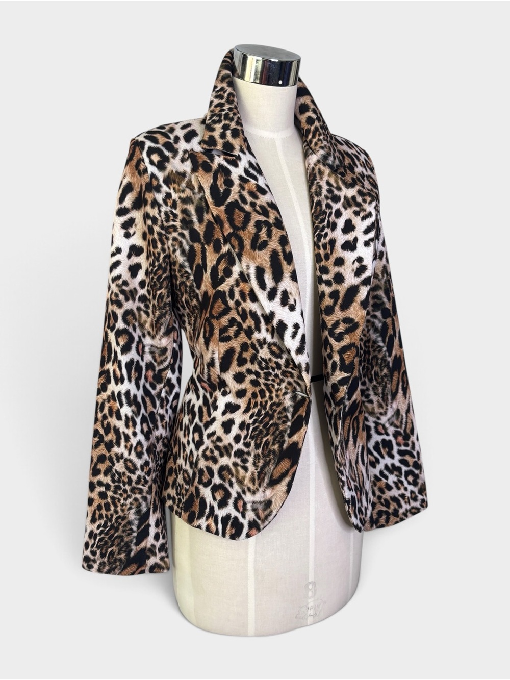 Made in Italy Classic Leopard Print Faux Fur Women's Blazer - Brown/Black - Picture 2 of 7